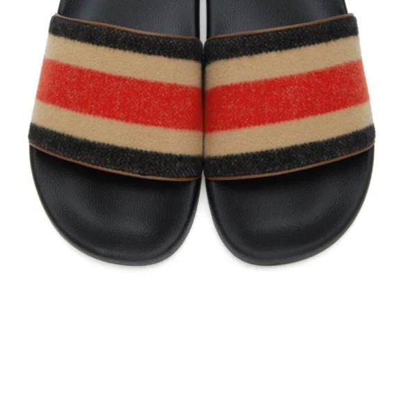 Burberry Black and Red Striped Sandals display picture 2